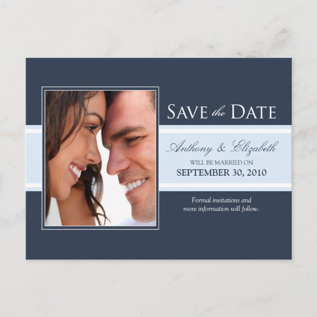 Navy/Baby Blue_2 Stripe Save the Date Postcard (Front)