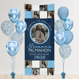 Navy & Baby Blue 9 Photo Collage Graduation Vinyl Banner