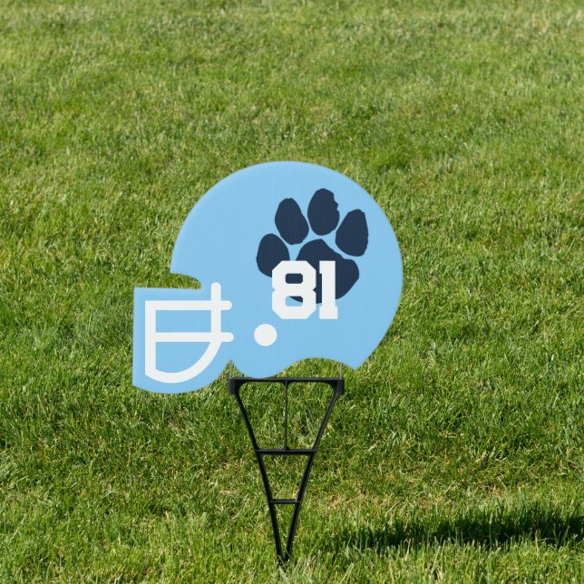 Navy & Baby Blue Football Number Helmet Yard Cheer Sign (Insitu)