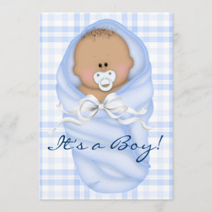Navy Baby Blue Gingham Baby Boy Shower Invitations