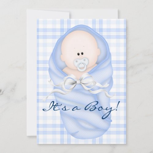 Navy Baby Blue Gingham Baby Boy Shower Invitations