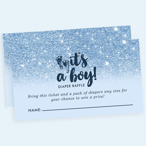 Navy Baby Blue Glitter It'S A Boy Diaper Raffle Enclosure Card