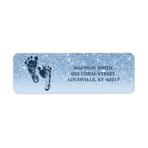 Navy Baby Blue Glitter Ombre Baby Feet Label