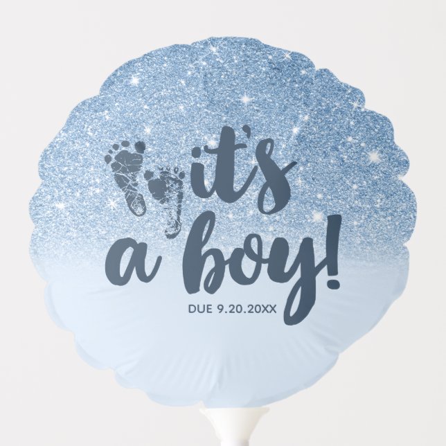 Navy Baby Blue Glitter Ombre It's A Boy Balloon (Front)