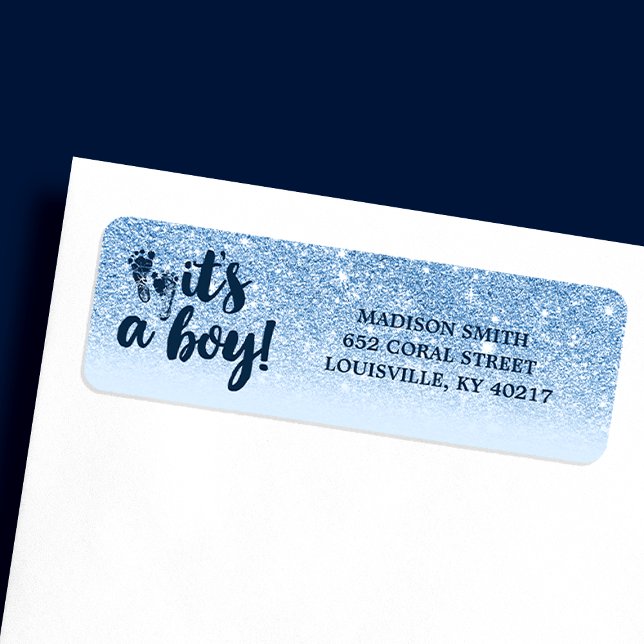 Navy Baby Blue Glitter Ombre It's A Boy Label (Creator Uploaded)