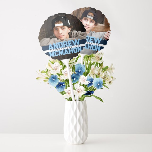 Navy & Baby Blue Graduation 2 Photo Centerpiece Balloon (Creator Uploaded)