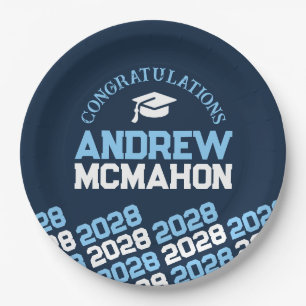 Navy & Baby Blue Half Repeat Grad Personalized Paper Plates