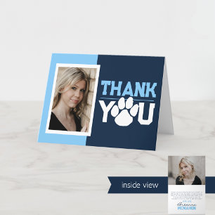 Navy & Baby Blue Paw Graduation Folding Photo Letterpress Thank You Card