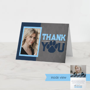 Navy & Baby Blue Paw Graduation Folding Photo Thank You Card