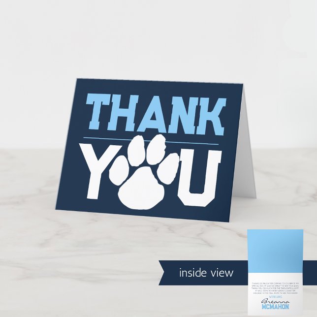 Navy & Baby Blue Paw Graduation Folding Thank You Card (Navy Blue and Baby Blue Pawprint Folding Thank You Cards)