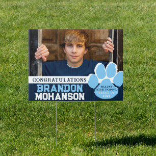 Navy & Baby Blue Paw Graduation Photo Senior Yard Sign