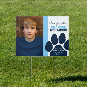 Navy & Baby Blue Paw Graduation Photo Senior Yard Sign