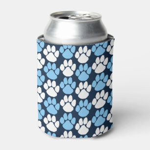 Navy & Baby Blue Repeating Pawprint Can Cooler