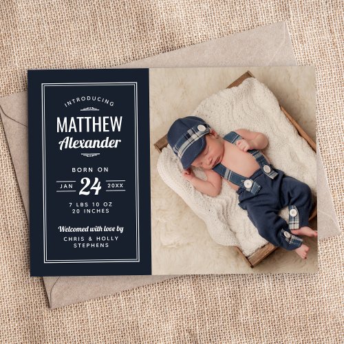 Navy Baby Boy Magnetic Photo Birth Announcement