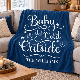 Navy Baby Its Cold Outside Family Name Fleece Blanket