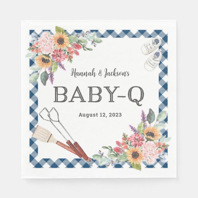 Navy Baby-Q Shower Personalized Napkins (Front)