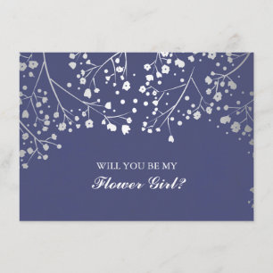Navy Baby's Breath Wedding Flower Girl Invitation