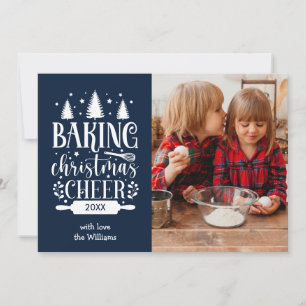 NAVY BAKING CHRISTMAS CHEER SINGLE PHOTO HOLIDAY CARD