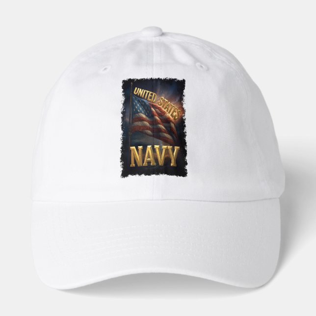 "NAVY" Ball Cap with large waving flag (Front)