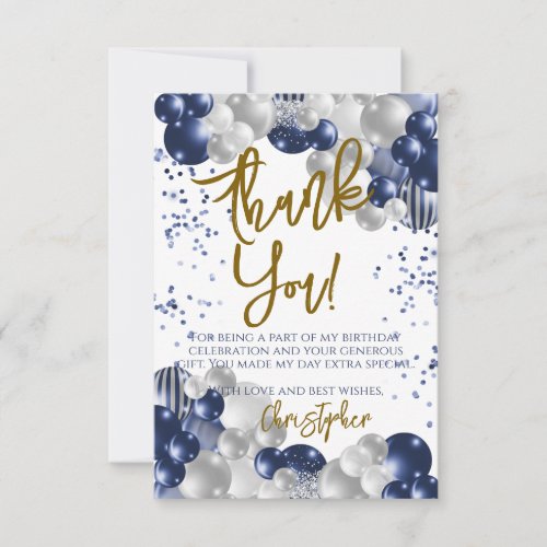 Navy Balloons Birthday Thank You Card