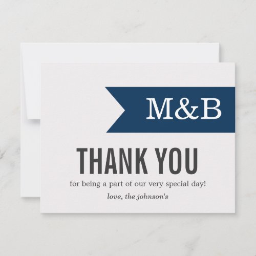 Navy Banner Monogram Wedding Thank You Cards
