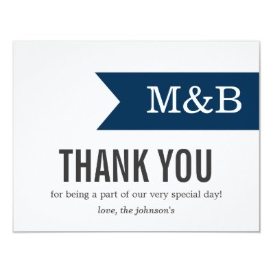 Navy Banner Monogram Wedding Thank You Cards