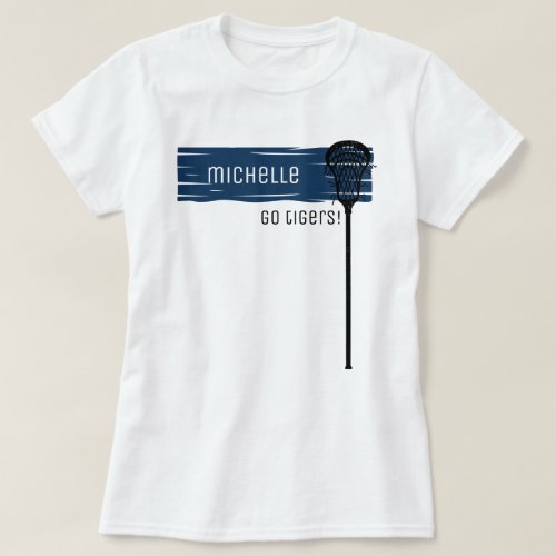 Navy Banner with Lacrosse Stick T_Shirt
