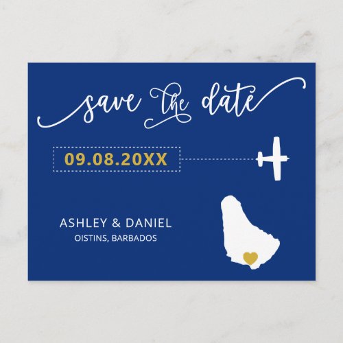Navy Barbados Wedding Save the Date Map Postcard