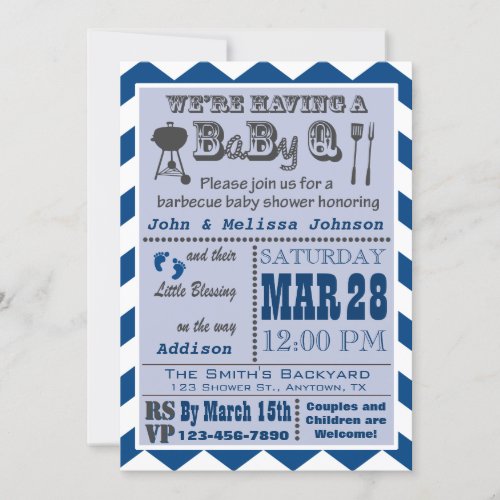 Navy Barbecue BaByQ Baby Shower Custom Invitation