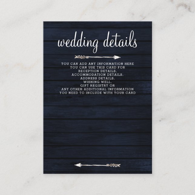 Navy barn wood floral sunflowers rustic wedding enclosure card (Front)