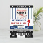 Navy Baseball Ticket Birthday Invitation (Standing Front)