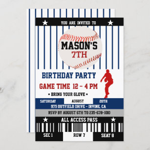 Boston Red Sox Pinstripe Baseball Ticket Style Invite
