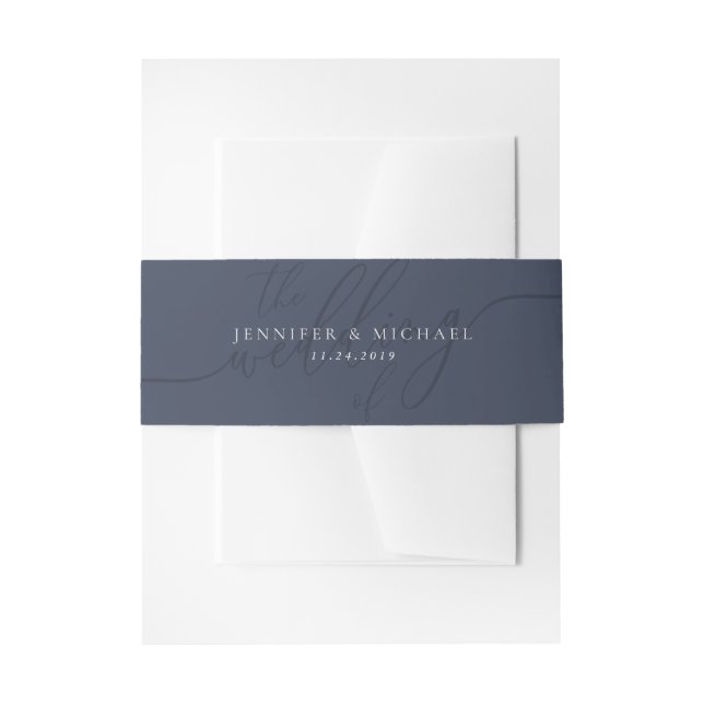 Navy Basic Blue Wedding Invitation Belly Band (Front Example)
