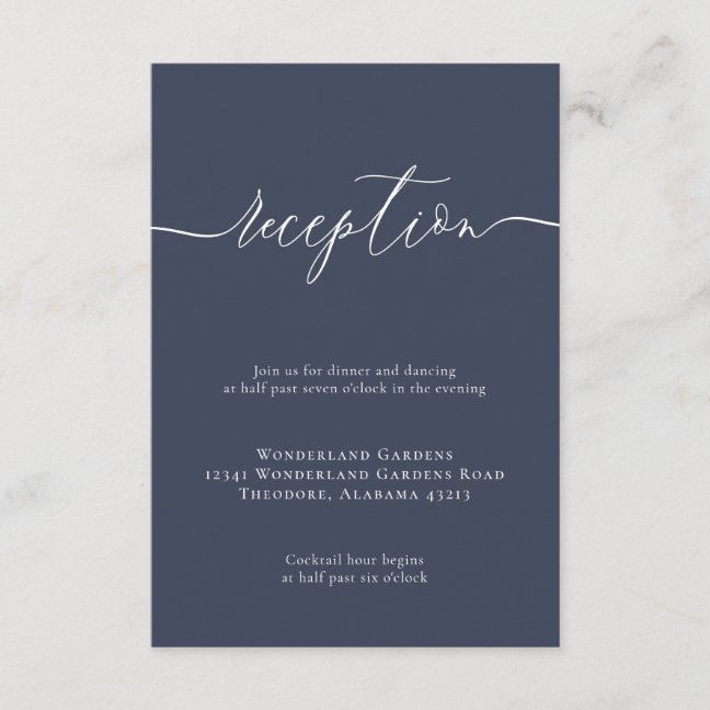 Navy Basic Details Simple Calligraphy Reception Enclosure Card