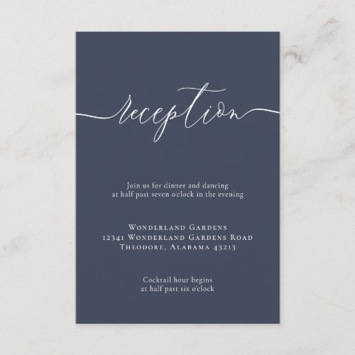 Navy Basic Details Simple Calligraphy Reception Enclosure Card
