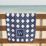 Navy Basketweave Pattern Monogram Beach Towel