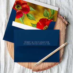 Navy Bat Mitzvah Bold Red Floral Watercolor Modern Envelope