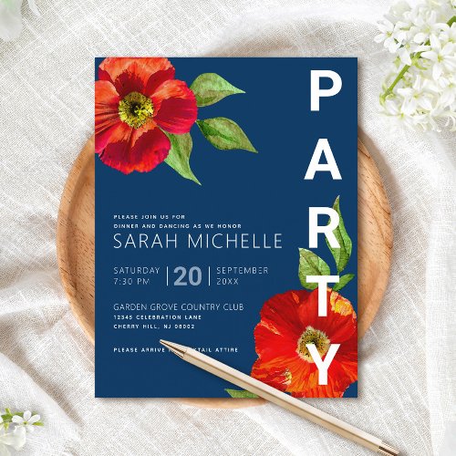 Navy Bat Mitzvah Floral Watercolor Bold Modern Enclosure Card