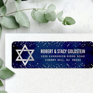 Navy Bat Mitzvah Silver Glitter Modern Address Label