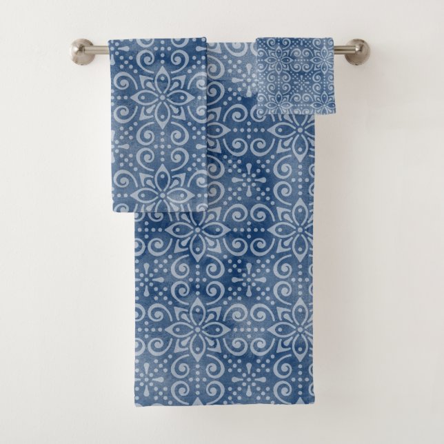 Navy Batik Bath Towel Set (Insitu)