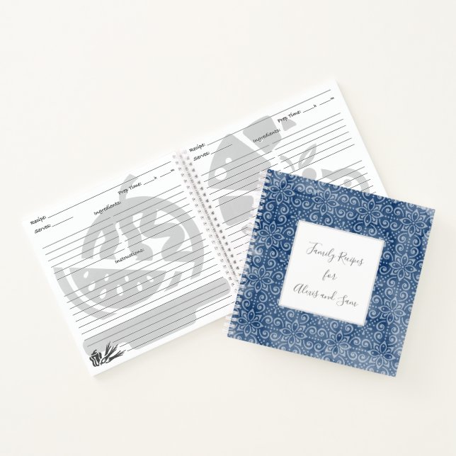 Navy Batik Personalized Family Recipe Notebook (Inside)