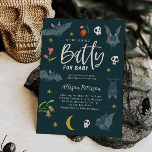 Navy Bats Batty for Baby Shower Invitation