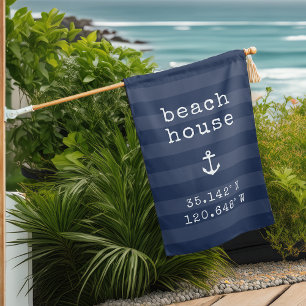Navy   Beach House Custom Coordinates Flag