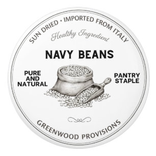 Navy Beans Label Vintage Typography Ceramic Knob