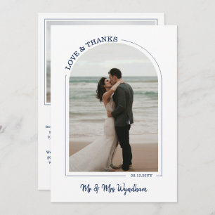 Navy Beautiful Arch Wedding Photo Love & Thanks Thank You Card