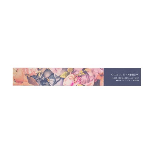 Navy Beautiful Modern Large Floral Background Wrap Around Label