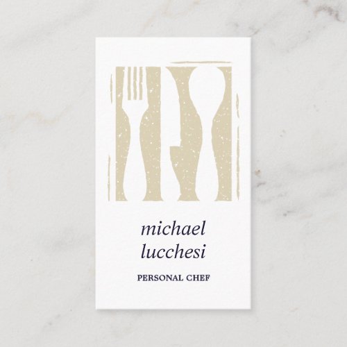 Navy Beige Cutlery  Chef Catering  Restaurant Business Card