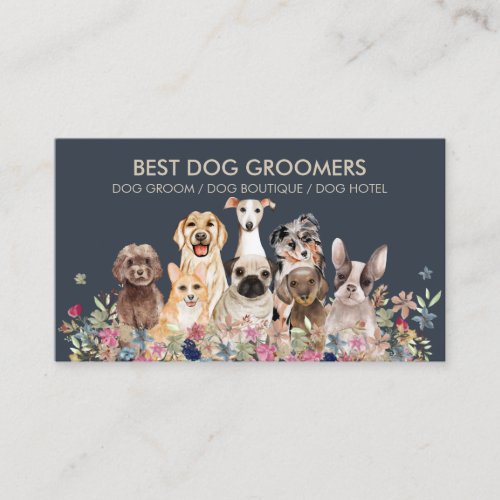 Navy Beige Floral PetSitter dogs Business Card