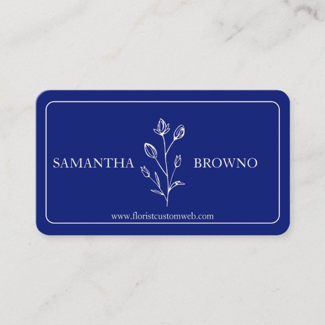Navy Beige Framed Flower Business Card