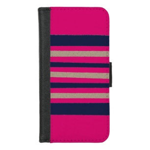 Navy / Beige / Magenta Paper Stripes iPhone 8/7 Wallet Case